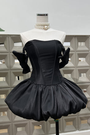 The Latest Hoco Trends Black Bodycon Dress with Bow, Mini Prom Gown UQH0270