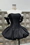 The Latest Hoco Trends Black Bodycon Dress with Bow, Mini Prom Gown UQH0270