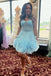 New Arrival Spaghetti Straps Blue Tulle A-line Short Ruffles Homecoming Dress UQH0199