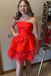 New Arrival Strapless Tiered Hoco Dress, A Line Short Prom Gown UQH0243