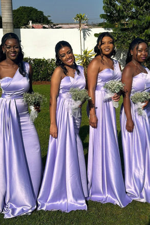 Lilac Mermaid Sleeveless One Shoulder Satin Long Bridesmaid Dress UQB0035
