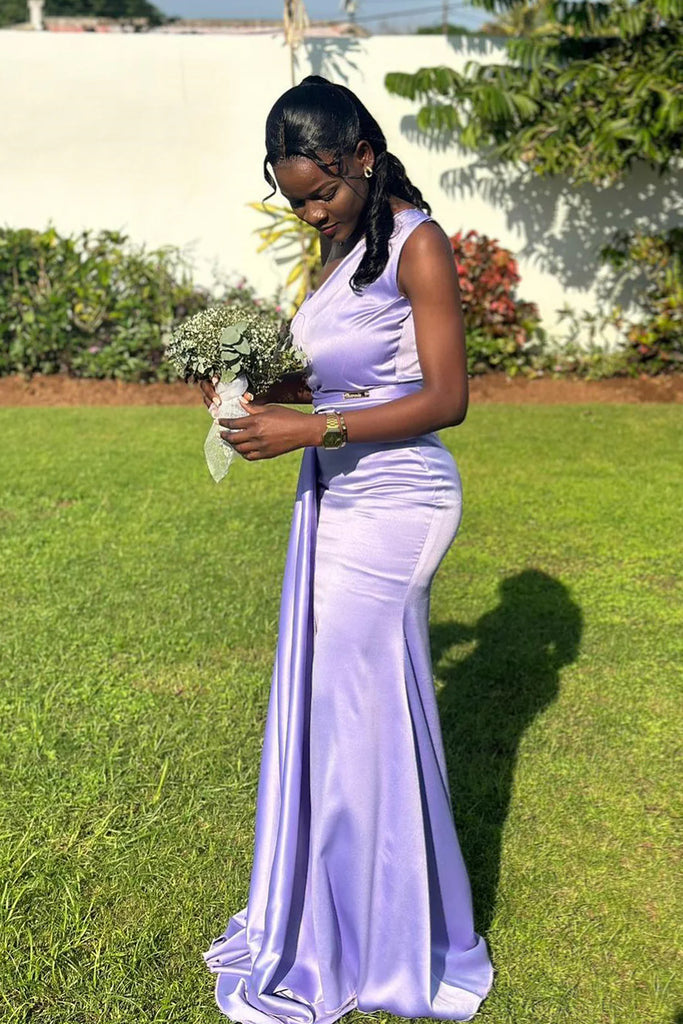 Lilac Mermaid Sleeveless One Shoulder Satin Long Bridesmaid Dress UQB0 Uniquedresss Lilac Mermaid Sleeveless One Shoulder Satin Long Bridesmaid Dress UQB0 Uniquedresss