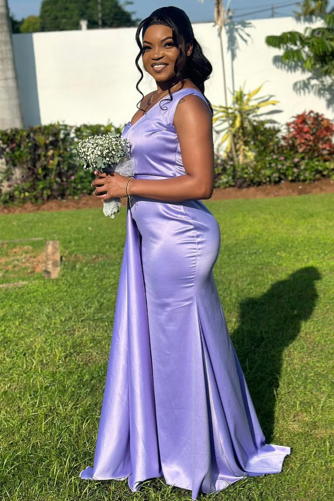 Lilac Mermaid Sleeveless One Shoulder Satin Long Bridesmaid Dress UQB0 Uniquedresss Lilac Mermaid Sleeveless One Shoulder Satin Long Bridesmaid Dress UQB0 Uniquedresss