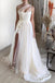 A Line One Shoulder Tulle Bridal Dress with Slit, Simple Beach Wedding Dress UQW0141