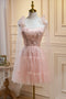 Pink Tulle Hoco Dress with Hand-made Flowers, New Arrival Sweet 16 Dresses UQH0226