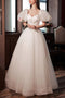 Princess Tulle Long Wedding Dress with Short Sleeves, A Line Bridal Dresses UQW0143