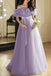 Purple Off the Shoulder Tulle Long Prom Dress, A Line Sparkly Party Gown UQP0365