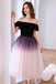 Purple A Line Ombre Off the Shoulder Tulle Tea-Length Homecoming Dress UQH0181