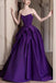 A Line Strapless Satin Long Prom Dress, Purple New Arrival Evening Gown UQP0356