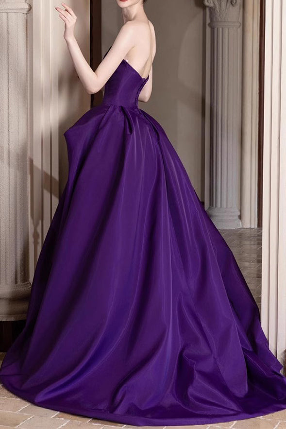 A Line Strapless Satin Long Prom Dress, Purple New Arrival Evening Gown UQP0356