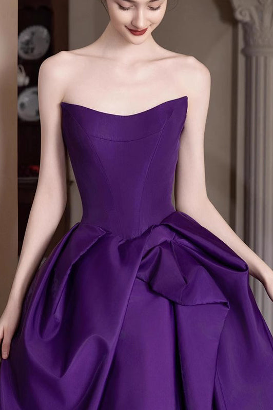 A Line Strapless Satin Long Prom Dress, Purple New Arrival Evening Gown UQP0356