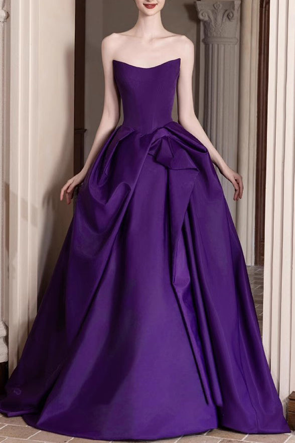 A Line Strapless Satin Long Prom Dress, Purple New Arrival Evening Gown UQP0356