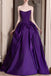 A Line Strapless Satin Long Prom Dress, Purple New Arrival Evening Gown UQP0356