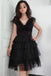 A Line Pink V Neck Tiered Homecoming Dress, Tulle Short Prom Party Dress UQH0096