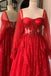 Red Long Sleeves Lace Prom Dress, New Arrival Beading Evening Gown UQP0308