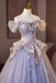 Gorgeous Off the Shoulder Tulle Prom Dress with Flowers, Purple Quinceanera Dresses UQP0370