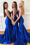 Royal Blue Spaghetti Straps Mermaid Long Bridesmaid Dress, Backless Prom Gown UQB0034