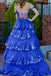 Royal Blue Spaghetti Straps Lace Appliques Long Prom Dress, Puffy Quinceanera Gown UQP0300