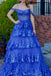 Royal Blue Spaghetti Straps Lace Appliques Long Prom Dress, Puffy Quinceanera Gown UQP0300