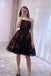 Black Cute Sweetheart Tulle Formal Dresses, Puffy Strapless Appliqued Homecoming Dress UQ1878