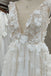 Ivory Deep V Neck A Line Lace Boho Wedding Dresses, Cap Sleeves Bridal Gowns UQW0097