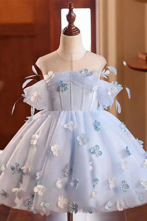 Blue Tulle Butterfly Flower Girl Dress for Wedding Holiday Birthday Party Kid Toddler Dresses UQF0015