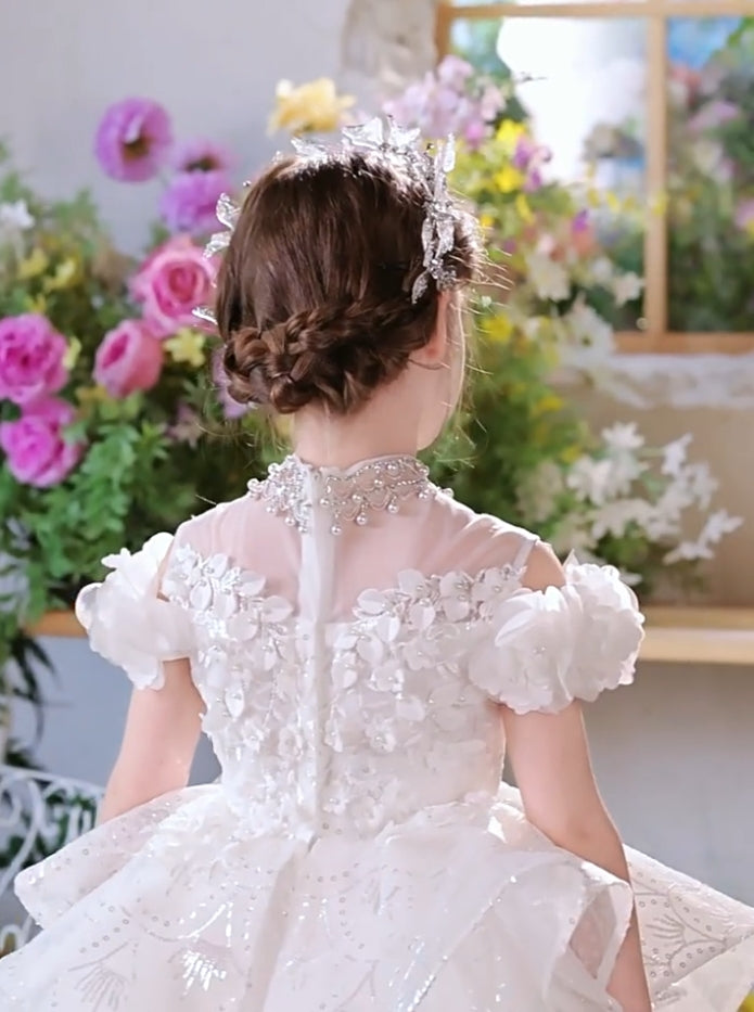 Shiny Long Flower Girl Dress for Wedding Holiday Birthday Party Toddler Dresses UQF0014