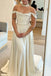 A Line Off-The-Shoulder Satin Bridal Dresses, Simple Beach Wedding Dress UQW0145