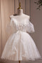 Spaghetti Straps Beading Tulle Homecoming Gown with Pearls, Ivory Cute Sweet 16 Dress UQH0155