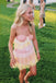 Spaghetti Straps Flowy Tiered Mini Homecoming Dress Loose Fit Party Short Dress UQH0278
