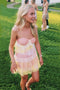 Spaghetti Straps Flowy Tiered Mini Homecoming Dress Loose Fit Party Short Dress UQH0278