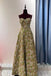 Green Spaghetti Straps Floral Long Prom Dress, Print A Line Party Gown UQP0223