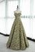 Green Spaghetti Straps Floral Long Prom Dress, Print A Line Party Gown UQP0223