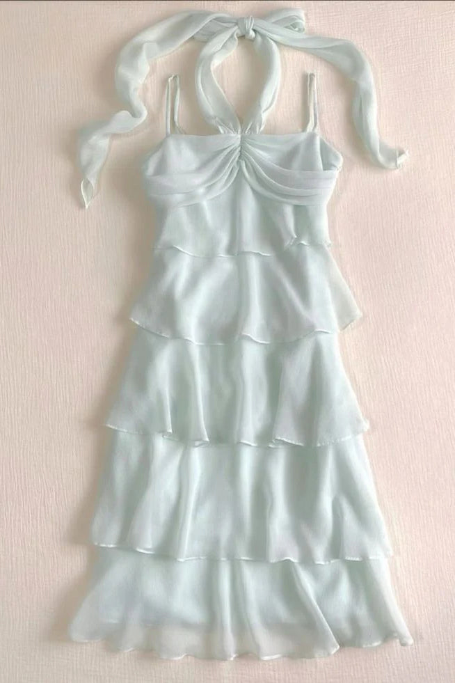 Spaghetti Straps Sleeveless Homecoming Gown Tiered Formal Dress UQH0282