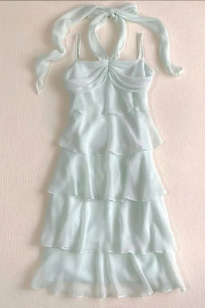 Spaghetti Straps Sleeveless Homecoming Gown Tiered Formal Dress UQH0282