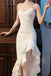 Spaghetti Straps V Neck Mermaid Formal Gown, Asymmetrical Prom Dress with Ruffles UQP0284