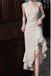 Spaghetti Straps V Neck Mermaid Formal Gown, Asymmetrical Prom Dress with Ruffles UQP0284
