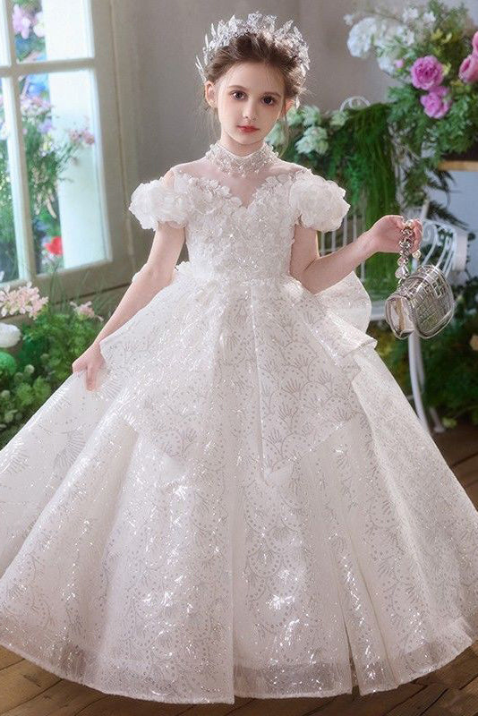Shiny Long Flower Girl Dress for Wedding Holiday Birthday Party Toddler Dresses UQF0014