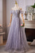 Purple Floor Length Prom Dress with Sparkles, A Line Formal Dresses with Beads UQP0333