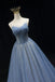 Gorgeous Spaghetti Straps Blue Long Prom Dress, Sparkly Formal Gown with Beading UQP0357