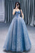 Gorgeous Spaghetti Straps Blue Long Prom Dress, Sparkly Formal Gown with Beading UQP0357