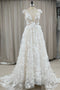 Ivory Deep V Neck A Line Lace Boho Wedding Dresses, Cap Sleeves Bridal Gowns UQW0097