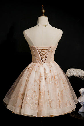 Sparkly Strapless A Line Homecoming Dress with Sequins, Short Prom Gown UQH0147