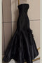 Black Strapless Satin Prom Dress with Flowers, Mermaid Long Evening Gown UQP0345