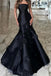 Black Strapless Satin Prom Dress with Flowers, Mermaid Long Evening Gown UQP0345