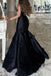 Black Strapless Satin Prom Dress with Flowers, Mermaid Long Evening Gown UQP0345