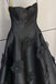 Black Strapless Satin Prom Dress with Flowers, A Line Long Evening Gown UQP0351