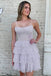 Strapless Sparkly Short Homecoming Gown, A Line New Arrival Tiered Tulle Prom Dress UQH0207
