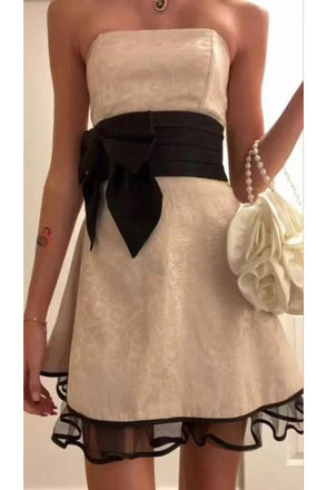 Strapless Mini Dress with Sash, New Graduation Dress with Waistband UQH0273