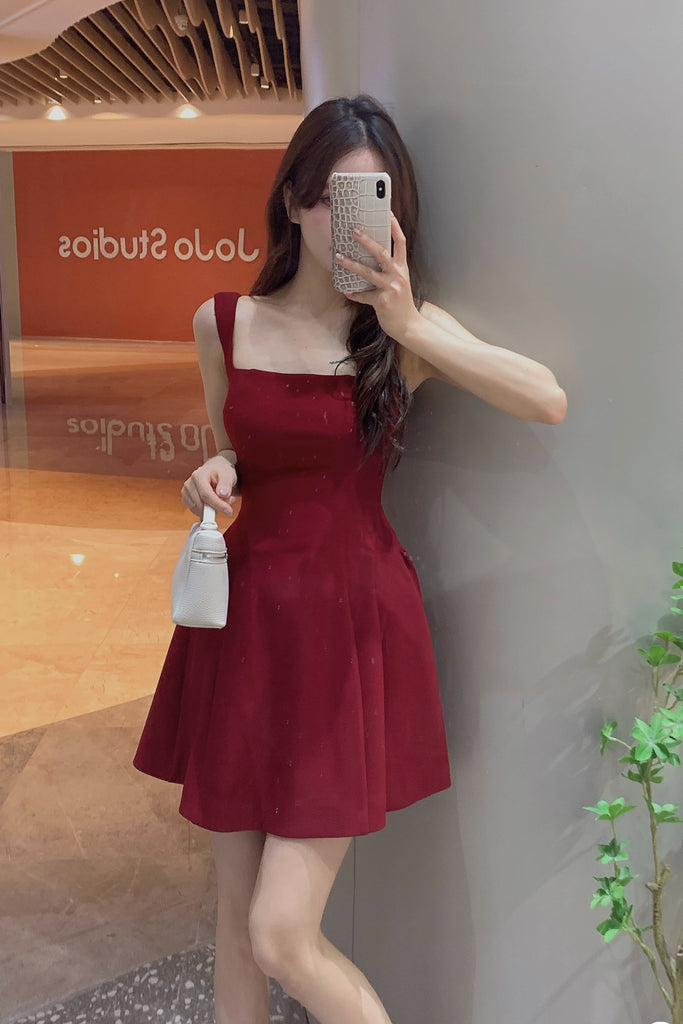 Burgundy Square Neck Mini Dress for Womens Party Dress Homecoming Gown UQH0257